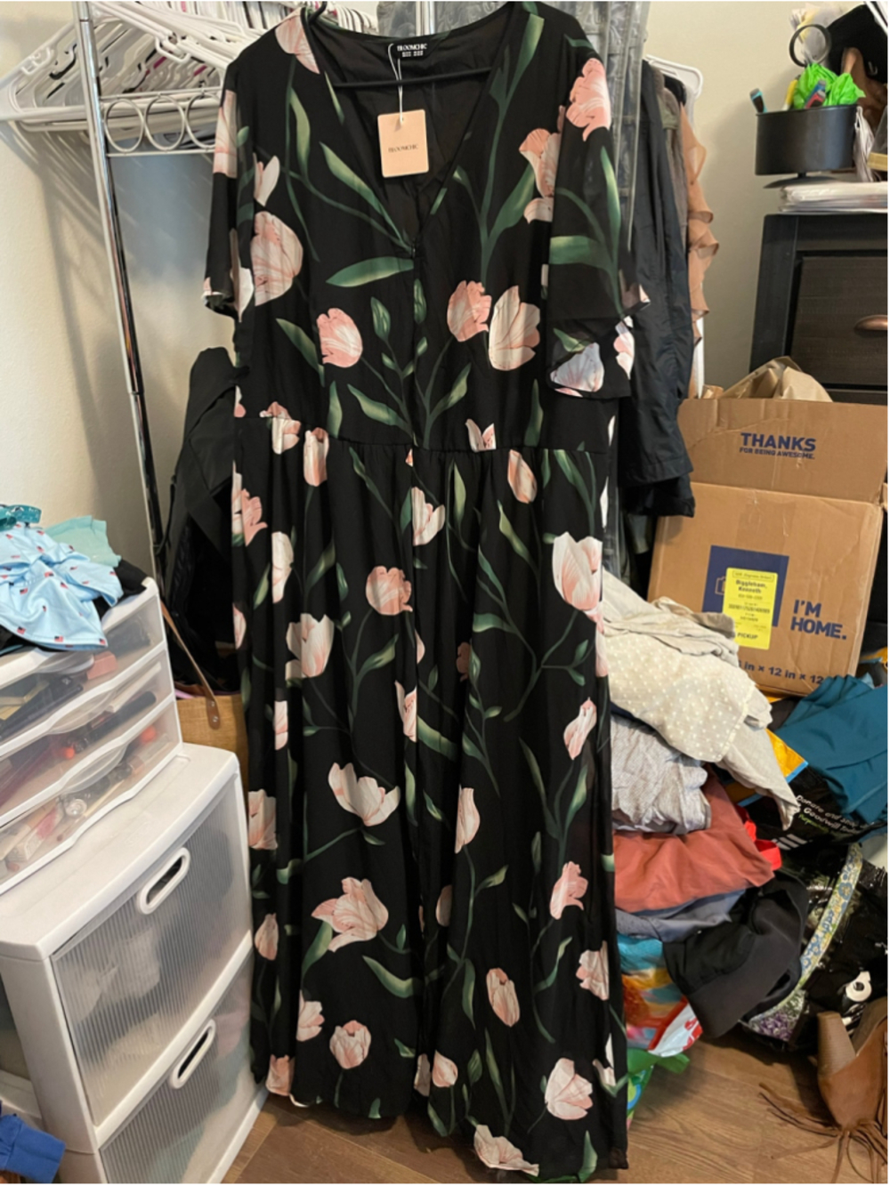 Women's BLOOMCHIC Black Floral Maxi Dress jumpsuit Plus Size 22